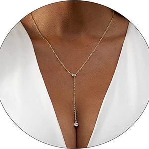 Kyerlyn 14K Gold Plated Zircon Y Lariat Necklaces Long Drop CZ Pendant Necklace